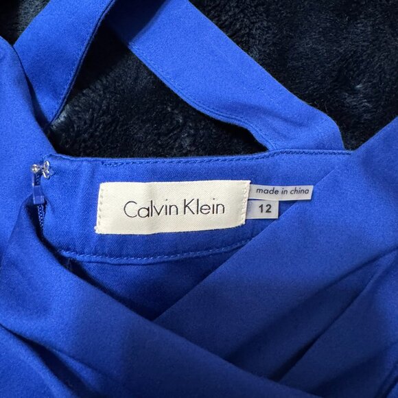 Calvin Klein Royal Blue Cross Back Pleated Fit & Flare Dress Size 12 - Picture 3 of 3